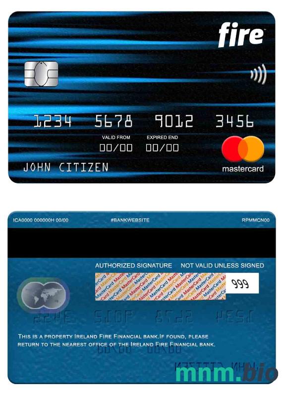 Ireland Fire Financial bank przykład karty mastercard w formacie PSD